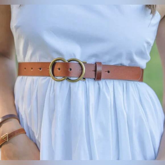 Most Wanted Women’s Double Circle Pin Hole Closure Belts. Cognac & Black XL BOTH - Picture 2 of 16
